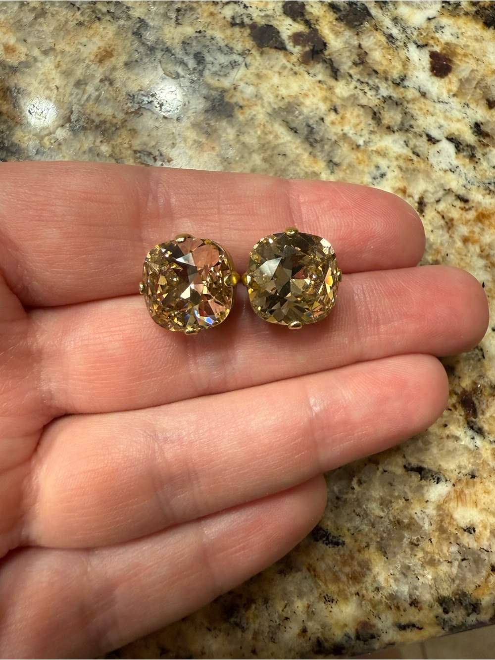 Catherine Popesco Golden Cushion Crystal Stud Earrings
